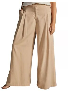 AMADI BY ANTHROPOLOGIE Beige High-Waist Pleated Trousers Size:NWT